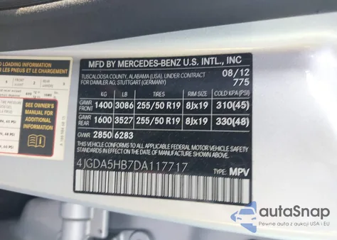 2013 Mercedes-Benz Ml 350 4Matic из США, поврежденный, VIN 4JGDA5HB7DA117717